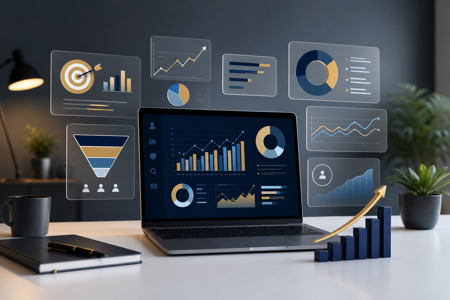 Abstract digital marketing analytics dashboard